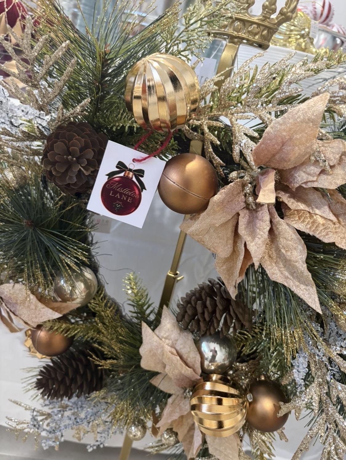 61CM WREATH - CHAMPAGNE/COPPER POINSETTIA